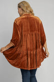 Velvet Tiered Back High Low Shirt, Terracotta