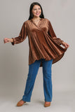 Beaded Velvet Babydoll Top, Brown