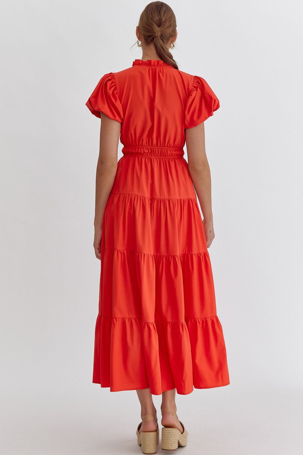 v neck tiered midi dress Dobby V-Neck Tiered Midi Dress