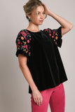 Velvet Embroidered Top, Black