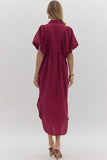 Textured Puff Sleeve Midi Dress, Plum