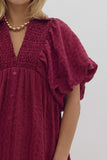 Textured Puff Sleeve Midi Dress, Plum