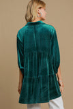 Beaded Velvet Collared Shirt, Teal