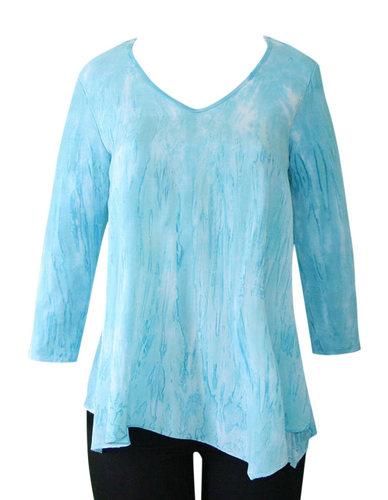 Light blue tie-dye long-sleeve top on a white background
