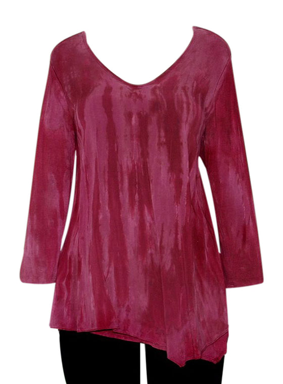 Red tie-dye long-sleeve top on a white background