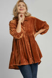 Velvet Tiered Back High Low Shirt, Terracotta