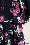 Floral V-Neck Crochet Detail Dress, Navy