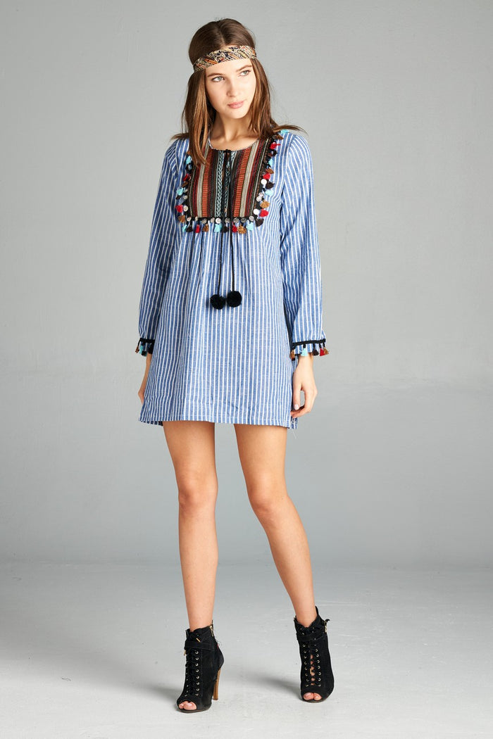 Pin Striped Tassel Yoke Tunic