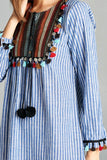 Pin Striped Tassel Yoke Tunic