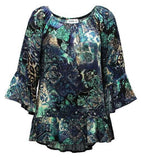 Floral Print Bohemian Top, Teal & Navy