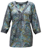Paisley Print Top, Navy & Teal