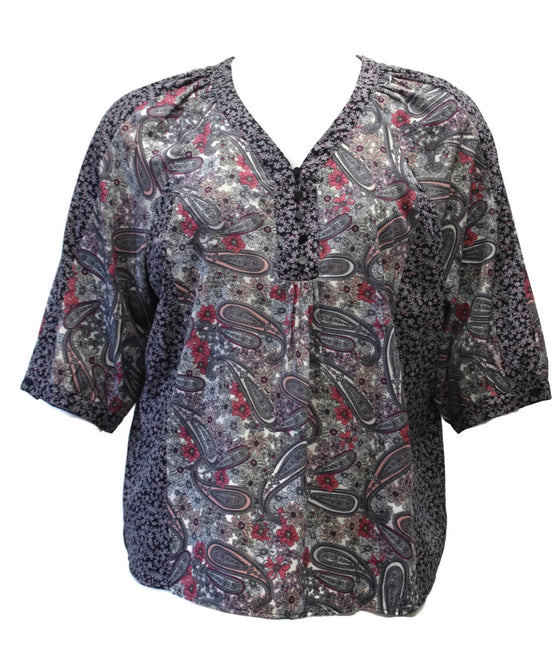 Paisley Print Top, Black & Rose