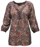 Paisley Print Top, Black & Rose