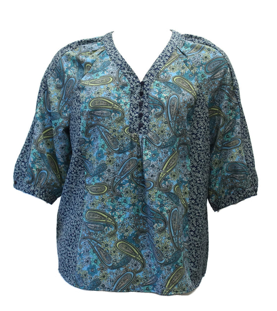 Paisley Print Top, Navy & Teal