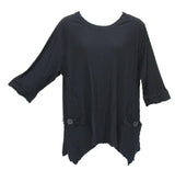 Asymmetrical Textured Rib Knit Cotton Top, Black