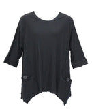 Asymmetrical Textured Rib Knit Cotton Top, Black