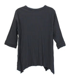 Asymmetrical Textured Rib Knit Cotton Top, Black