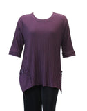 Asymmetrical Textured Rib Knit Cotton Top, Purple