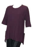 Asymmetrical Textured Rib Knit Cotton Top, Purple