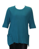 Asymmetrical Textured Rib Knit Cotton Top, Teal
