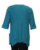 Asymmetrical Textured Rib Knit Cotton Top, Teal