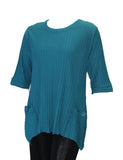 Asymmetrical Textured Rib Knit Cotton Top, Teal