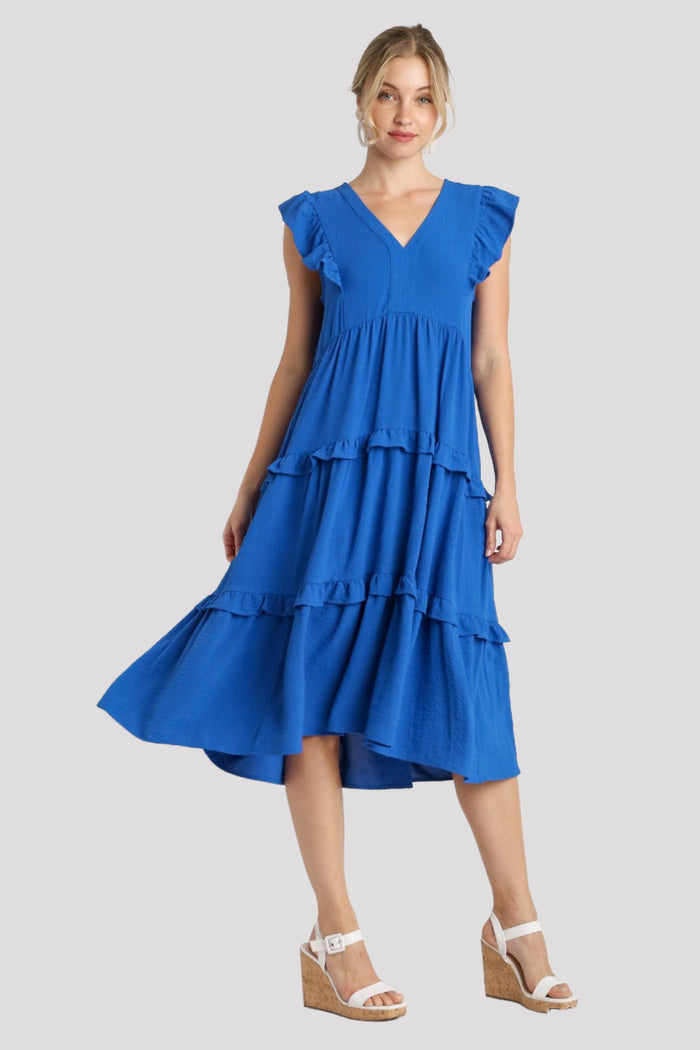 umgee usa Ruffle Tiered Midi Dress, Royal Blue