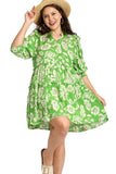 umgee usa Two Tone Tiered Floral Dress, Green