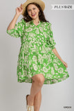 Two Tone Tiered Floral Dress, Green