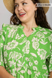 Two Tone Tiered Floral Dress, Green