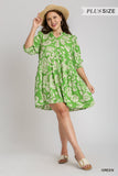 Two Tone Tiered Floral Dress, Green