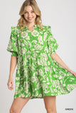 Two Tone Tiered Floral Dress, Green