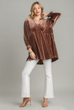 Beaded Velvet Babydoll Top, Brown