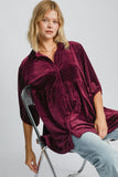 Beaded Velvet Collared Shirt, Burgundy