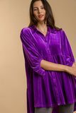 Velvet Tiered Back High Low Shirt, Violet