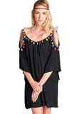 Tassel Cold Shoulder Short Dress, Black