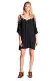 Tassel Cold Shoulder Short Dress, Black