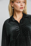 Beaded Velvet Collared Shirt, Black