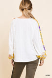 Sheer Floral Puff Sleeve Knit Top, Ivory