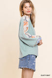 Sheer Floral Puff Sleeve Knit Top, Mint