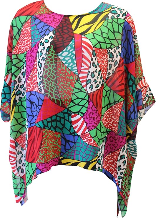 Colorful patterned top on a white background