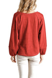 Contrast Knit Puff Sleeve Top, Brick