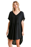 umgee Folded Sleeve Frayed Edge Dress, Black