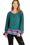 UMGEE SCARF PRINT WAFFLE KNIT TOP