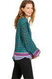 Scarf Print Knit Top, Teal