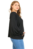 Kangaroo Pocket Waffle Knit Top, Black