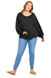 Kangaroo Pocket Waffle Knit Top, Black