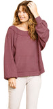 Umgee Kangaroo Pocket Waffle Knit top