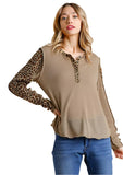 Leopard Trimmed Top, Mocha