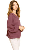 Kangaroo Pocket Waffle Knit Top, Berry